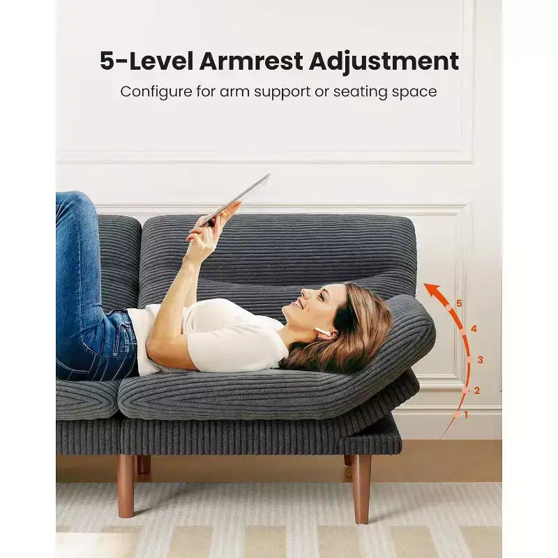 Divano Letto Futon da 75 pollici, Divano Futon 3-in-1 con Schienale e Braccioli Regolabili, Divano Letto Trasformabile in Velluto a Coste