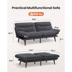 Divano Letto Futon da 75 pollici, Divano Futon 3-in-1 con Schienale e Braccioli Regolabili, Divano Letto Trasformabile in Velluto a Coste