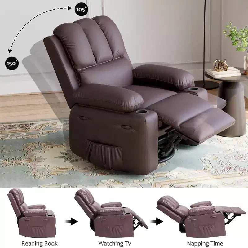 Poltrona reclinabile manuale COZONY per adulti, divano singolo in pelle PU con seduta extra-larga e supporto ergonomico per soggiorno, camera da letto, cameretta