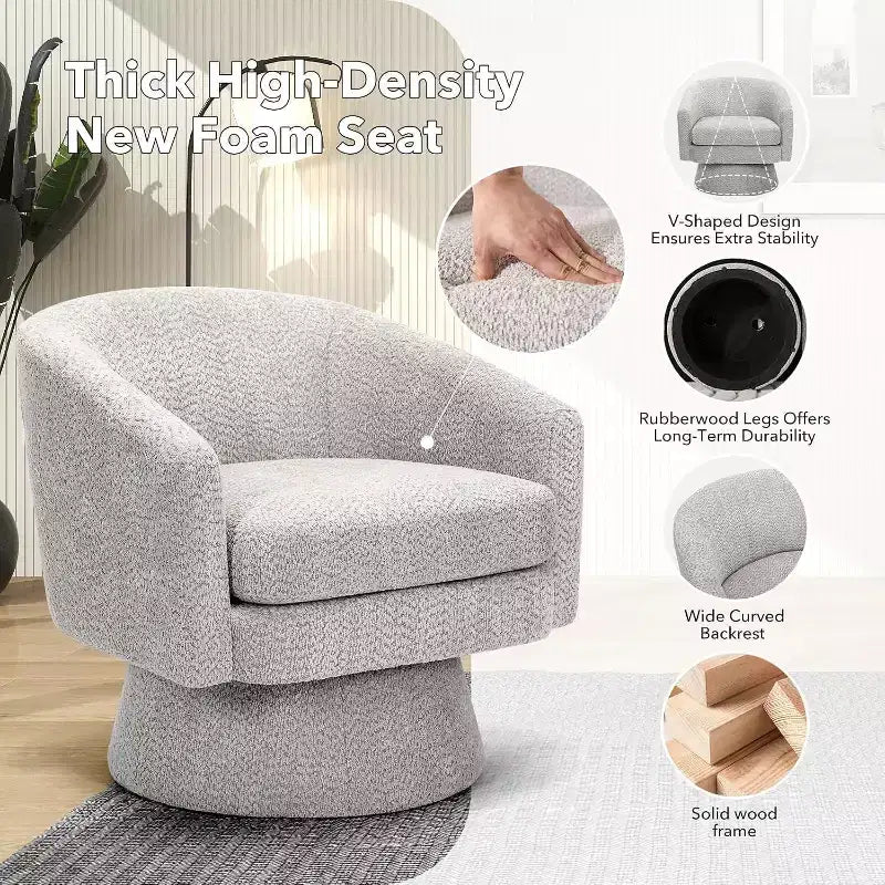 Poltrona girevole a 360° Modern, comoda sedia rotonda in tessuto ciniglia, poltrona singola rotonda con braccioli, per soggiorno
