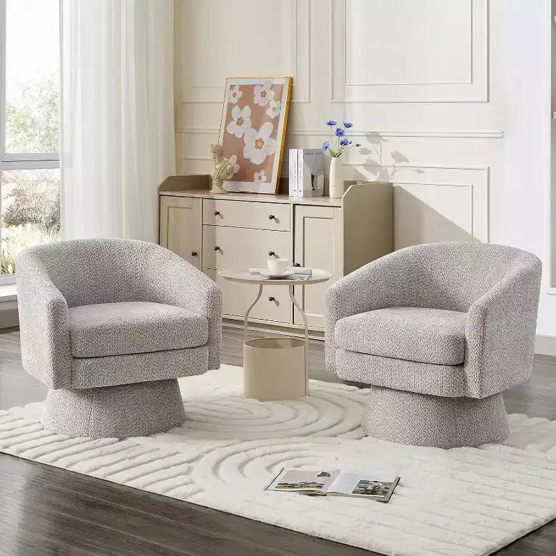 Poltrona girevole a 360° Modern, comoda sedia rotonda in tessuto ciniglia, poltrona singola rotonda con braccioli, per soggiorno