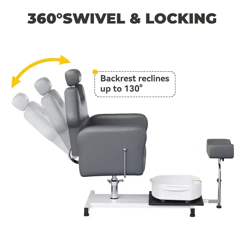 Poltrona Reclinabile per Pedicure con Sgabello, Poggiapiedi e Vasca Massaggiante, per Poltrone Pedicure, Saloni di Bellezza e Spa