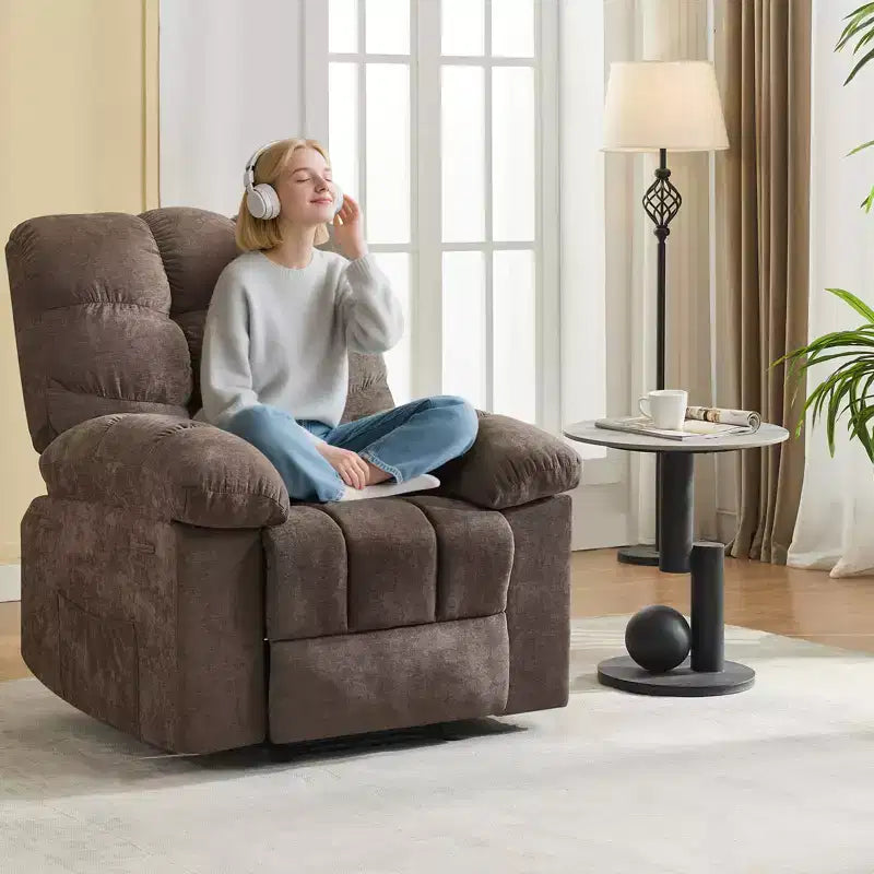 Poltrona Reclinabile Basculante con Funzione Massaggio e Calore, Tessuto Traspirante Ergonomico, 2 Tasche Laterali, per Soggiorno, Camera da Letto