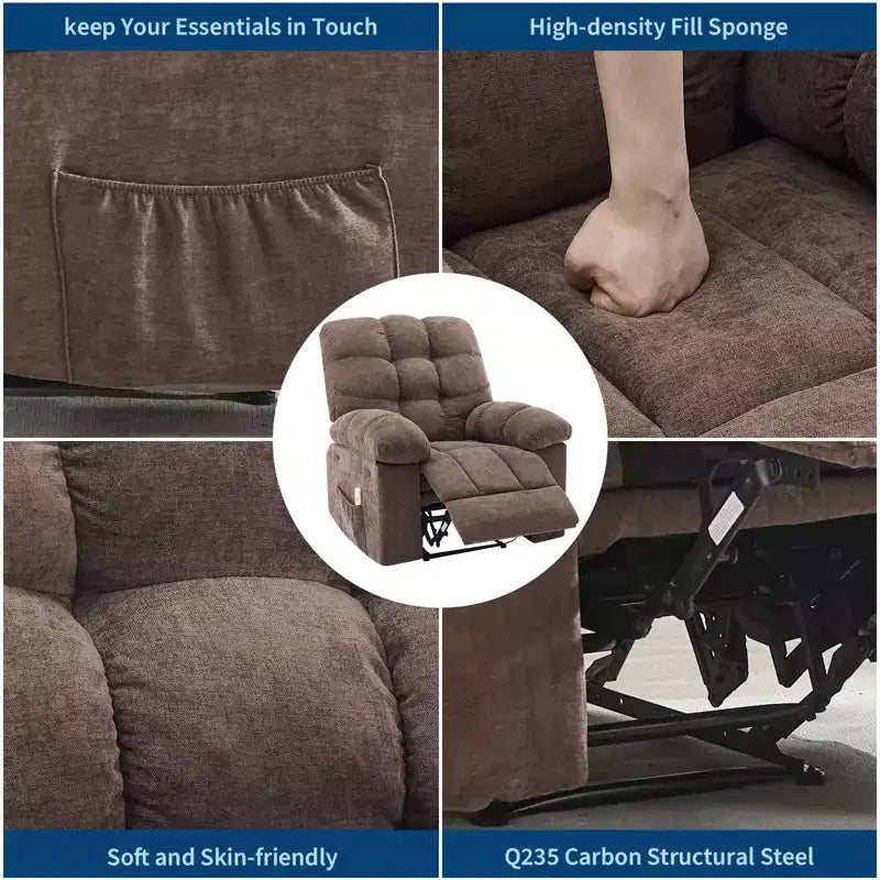 Poltrona Reclinabile Basculante con Funzione Massaggio e Calore, Tessuto Traspirante Ergonomico, 2 Tasche Laterali, per Soggiorno, Camera da Letto