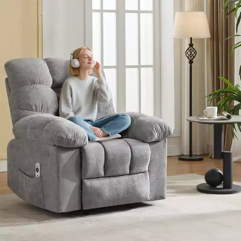 Poltrona Reclinabile Basculante con Funzione Massaggio e Calore, Tessuto Traspirante Ergonomico, 2 Tasche Laterali, per Soggiorno, Camera da Letto