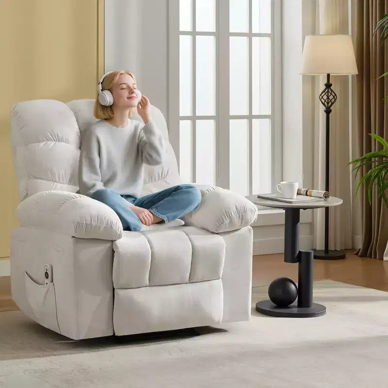 Poltrona Reclinabile Basculante con Funzione Massaggio e Calore, Tessuto Traspirante Ergonomico, 2 Tasche Laterali, per Soggiorno, Camera da Letto