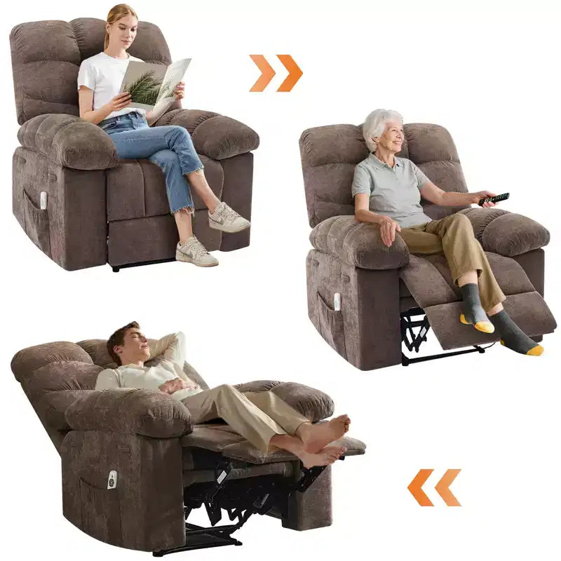 Poltrona Reclinabile Basculante con Funzione Massaggio e Calore, Tessuto Traspirante Ergonomico, 2 Tasche Laterali, per Soggiorno, Camera da Letto