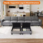 Divano componibile a U grande da 140 pollici con pouf chaise longue, divano modulare convertibile con pouf a 7 posti per soggiorno, ufficio - Grigio