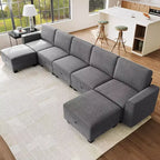 Divano componibile a U grande da 140 pollici con pouf chaise longue, divano modulare convertibile con pouf a 7 posti per soggiorno, ufficio - Grigio