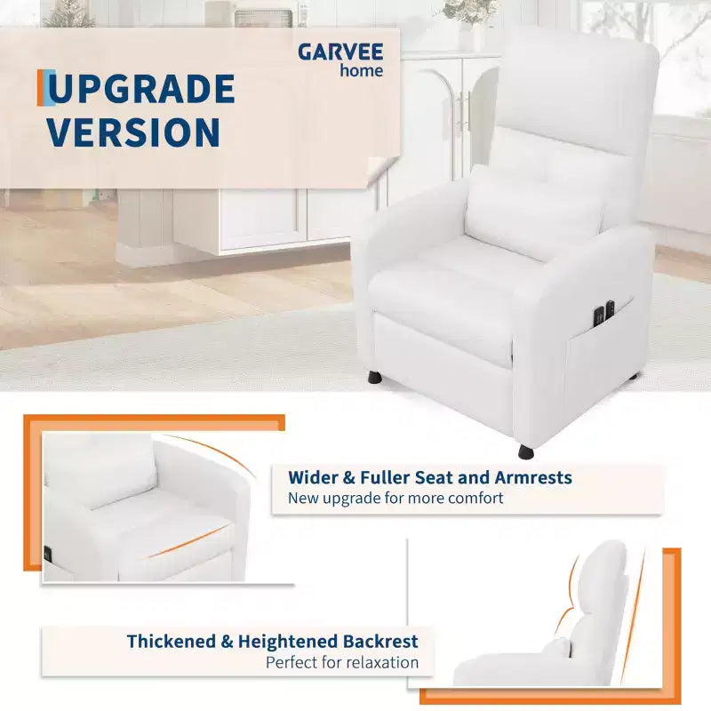 Poltrona Reclinabile Power Lift, Divano Singolo Imbottito in Pelle PU con Schienale Alto e 2 Tasche Laterali, Seduta Regolabile per Home Theater per Soggiorno