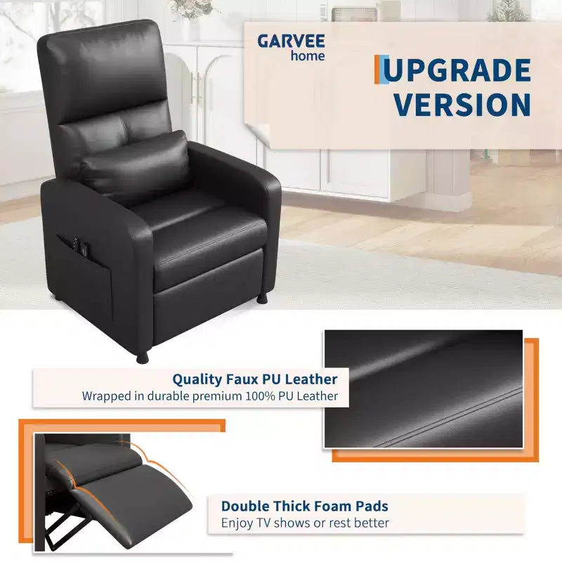 Poltrona Reclinabile Power Lift, Divano Singolo Imbottito in Pelle PU con Schienale Alto e 2 Tasche Laterali, Seduta Regolabile per Home Theater per Soggiorno