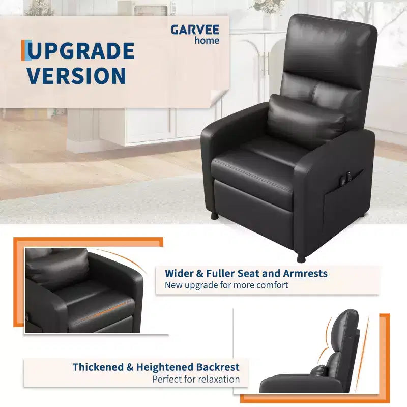 Poltrona Reclinabile Power Lift, Divano Singolo Imbottito in Pelle PU con Schienale Alto e 2 Tasche Laterali, Seduta Regolabile per Home Theater per Soggiorno