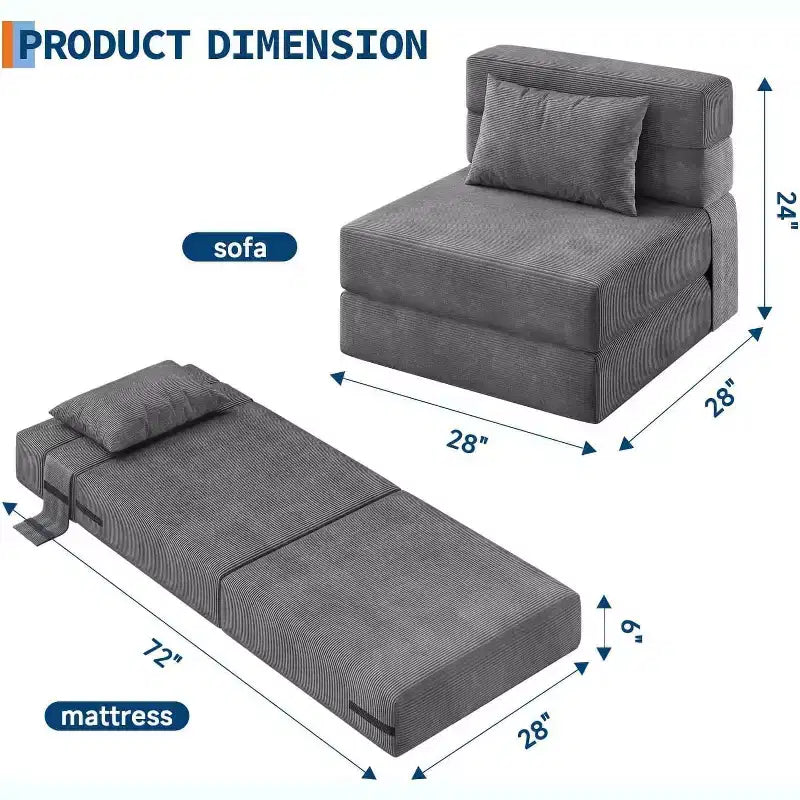 Divano Letto Pieghevole, Futon Convertibile con Cuscino, Materasso Pieghevole Singolo per Soggiorno, Dormitorio, Appartamento e Ufficio Domestico