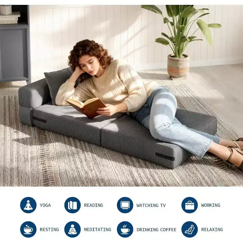 Divano Letto Pieghevole, Futon Convertibile con Cuscino, Materasso Pieghevole Singolo per Soggiorno, Dormitorio, Appartamento e Ufficio Domestico