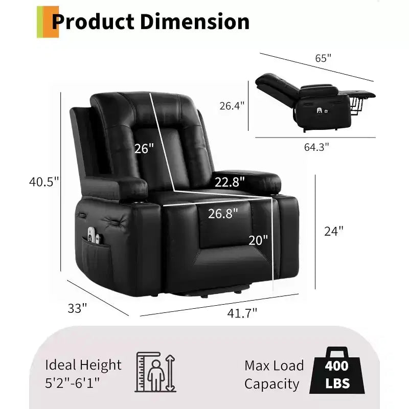 Poltrona reclinabile, sedili home theater con supporto lombare, divano reclinabile in similpelle PU, poltrona reclinabile per anziani per soggiorno, bordeaux