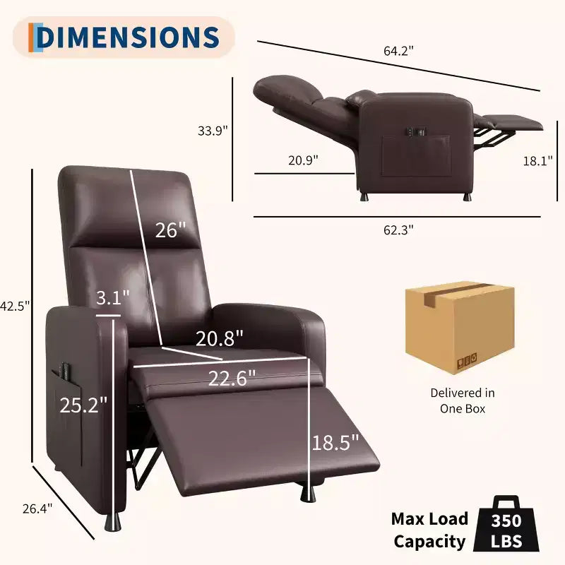 Poltrona reclinabile, reclinabile regolabile ergonomica imbottita, schienale alto, seduta imbottita, 2 tasche laterali, seduta home theater per soggiorno