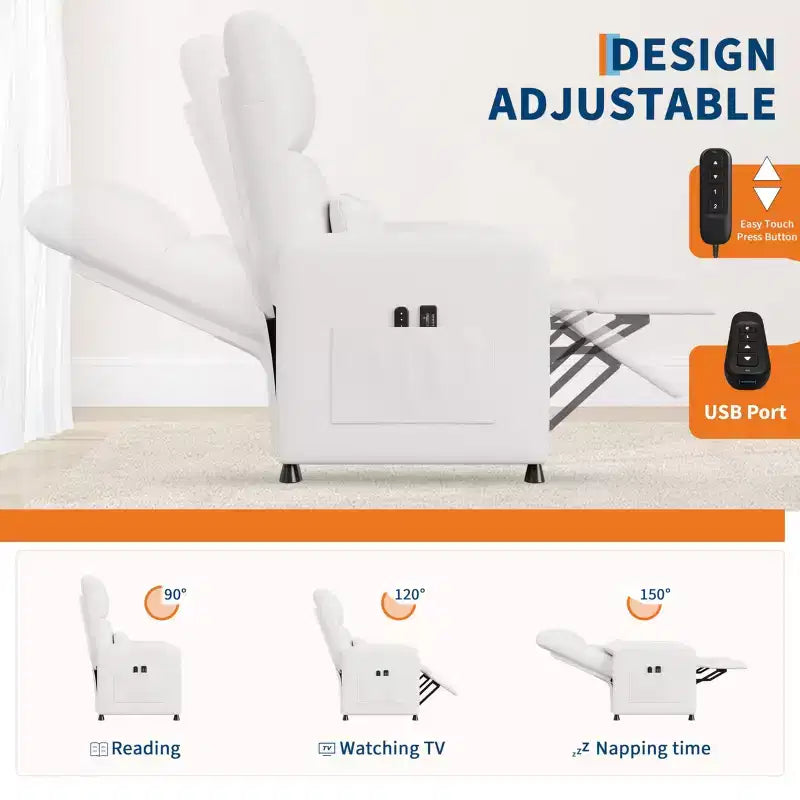 Poltrona reclinabile, reclinabile regolabile ergonomica imbottita, schienale alto, seduta imbottita, 2 tasche laterali, seduta home theater per soggiorno