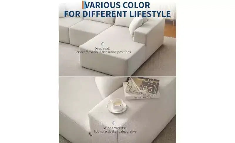Divano componibile modulare GustoWave 108 con chaise longue | Sofà a L soffice e compresso per soggiorno | Design divano letto, Beige