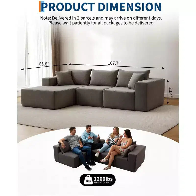 Divano componibile modulare GustoWave 108 con chaise longue | Sofà a L soffice e compresso per soggiorno | Design divano letto, Beige