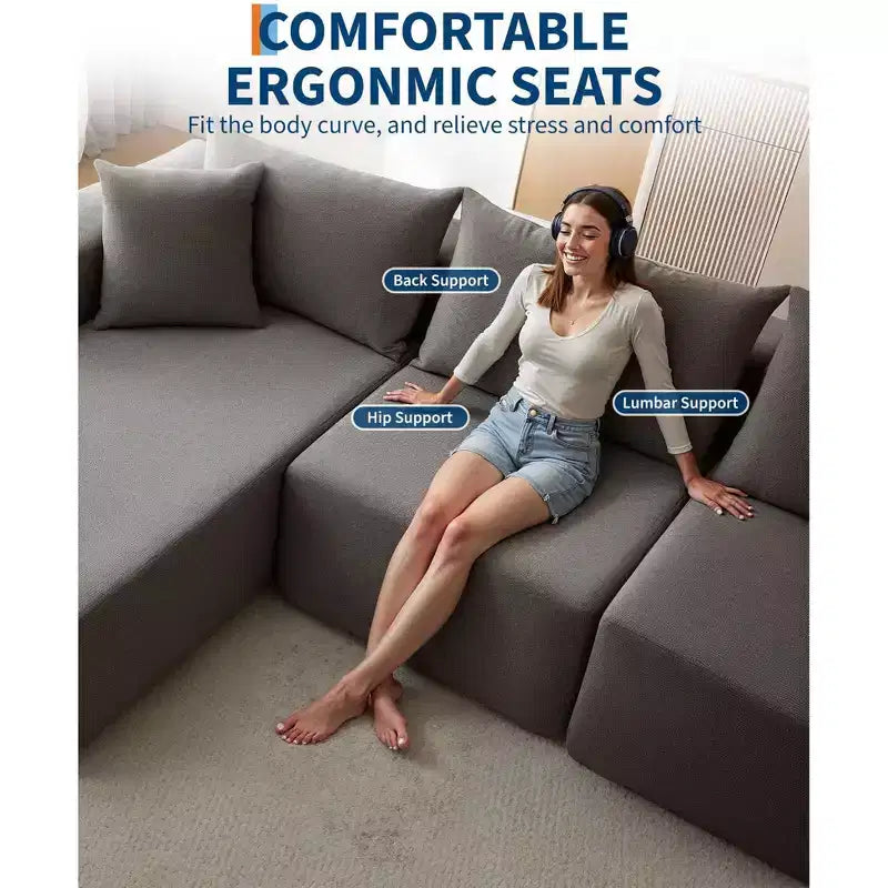 Divano componibile modulare GustoWave 108 con chaise longue | Sofà a L soffice e compresso per soggiorno | Design divano letto, Beige