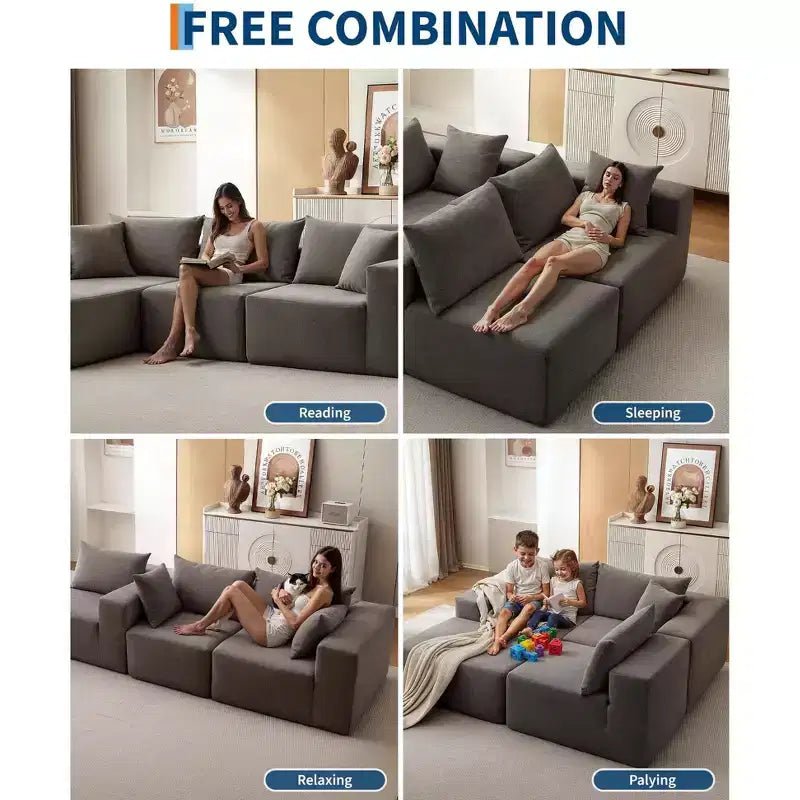 Divano componibile modulare GustoWave 108 con chaise longue | Sofà a L soffice e compresso per soggiorno | Design divano letto, Beige