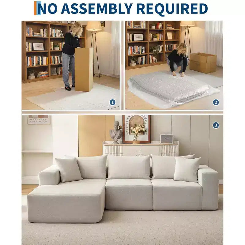 Divano componibile modulare GustoWave 108 con chaise longue | Sofà a L soffice e compresso per soggiorno | Design divano letto, Beige