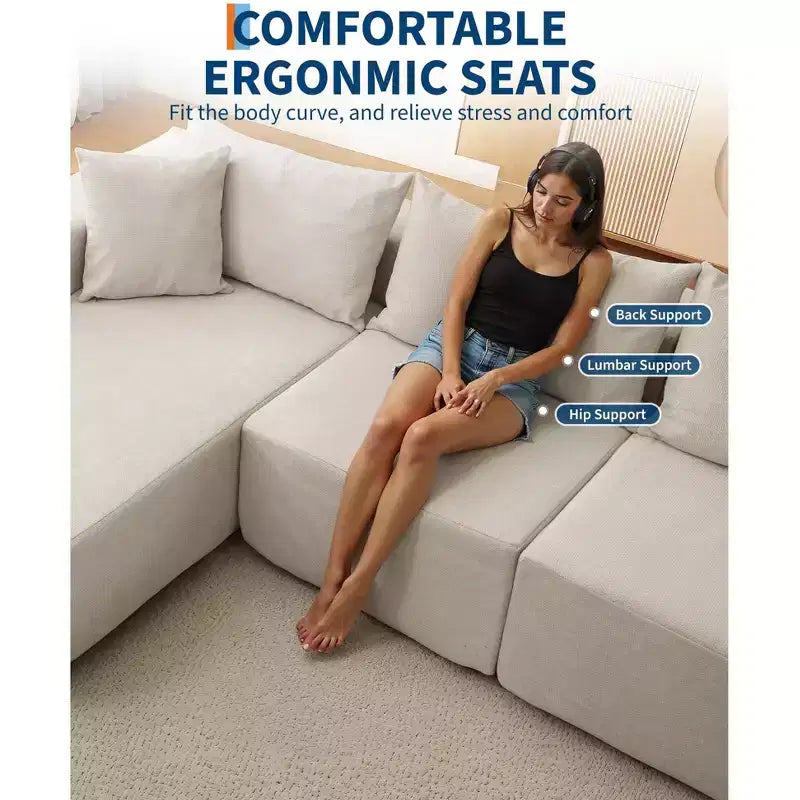 Divano componibile modulare GustoWave 108 con chaise longue | Sofà a L soffice e compresso per soggiorno | Design divano letto, Beige