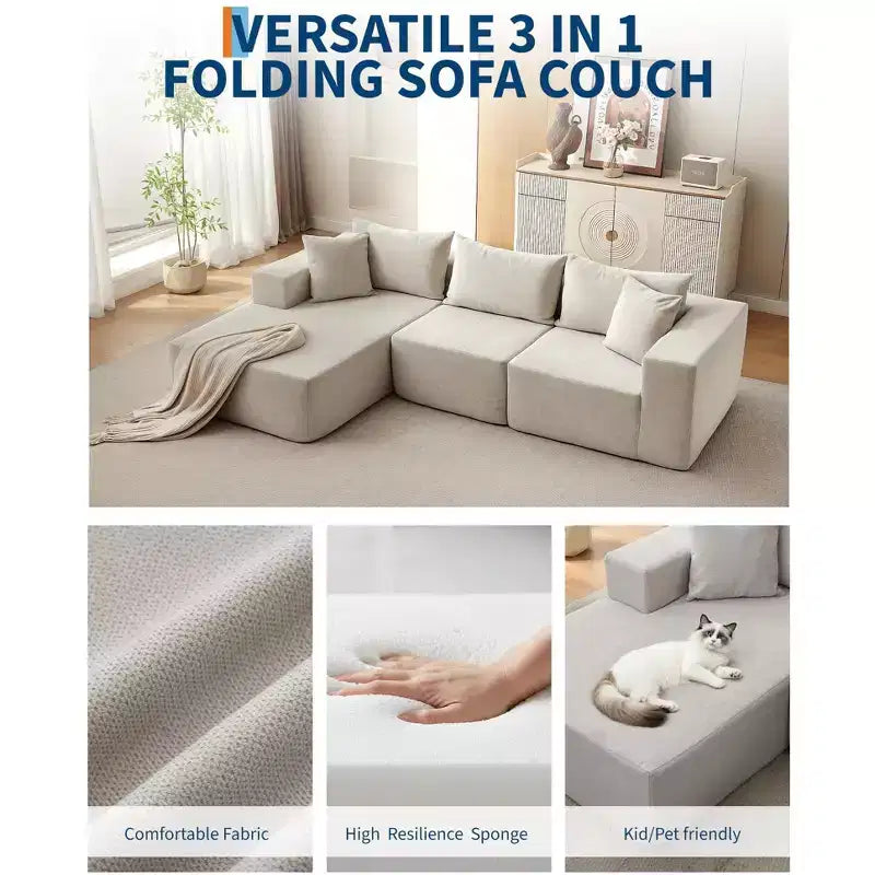 Divano componibile modulare GustoWave 108 con chaise longue | Sofà a L soffice e compresso per soggiorno | Design divano letto, Beige