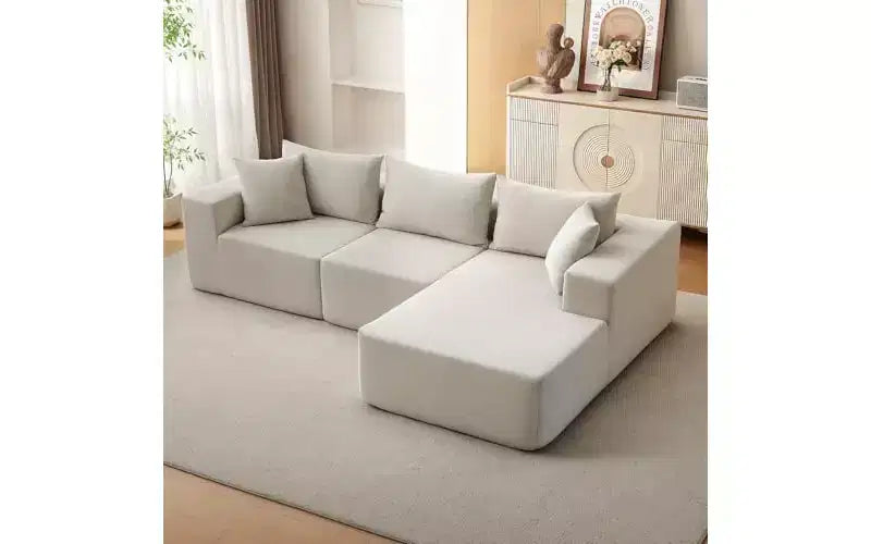 Divano componibile modulare GustoWave 108 con chaise longue | Sofà a L soffice e compresso per soggiorno | Design divano letto, Beige