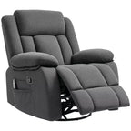 Recliner Massage Armchair with Heat, Oversized Swivel Rocker Recliner with Footrest, Remote Control and Side Pockets, Gray