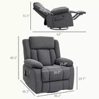 Poltrona Reclinabile Massaggiante con Calore, Poltrona Girevole Reclinabile Oversize con Poggiapiedi, Telecomando e Tasche Laterali, Grigia