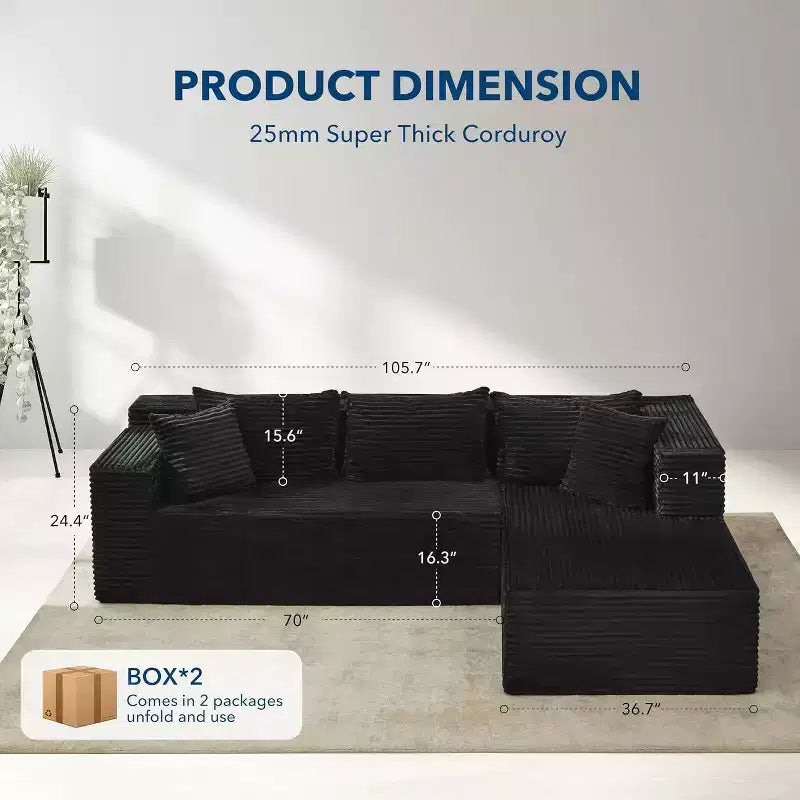 Divano componibile reversibile GustoWave da 106 pollici, divano a L Cloud con chaise longue oversize, divano contemporaneo a 3 posti con memory