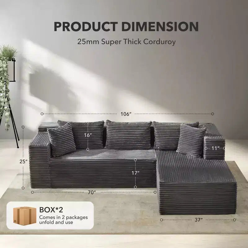 Divano componibile reversibile GustoWave da 106 pollici, divano a L Cloud con chaise longue oversize, divano contemporaneo a 3 posti con memory
