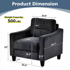 PexFix Poltrona singola in velluto imbottita, divano componibile, poltrona moderna con braccioli e gambe in legno per soggiorno, camera da letto, ufficio, nera