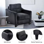 PexFix Poltrona singola in velluto imbottita, divano componibile, poltrona moderna con braccioli e gambe in legno per soggiorno, camera da letto, ufficio, nera