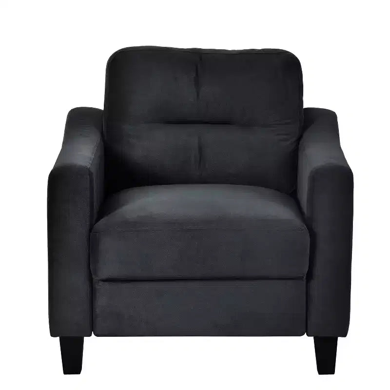 PexFix Poltrona singola in velluto imbottita, divano componibile, poltrona moderna con braccioli e gambe in legno per soggiorno, camera da letto, ufficio, nera