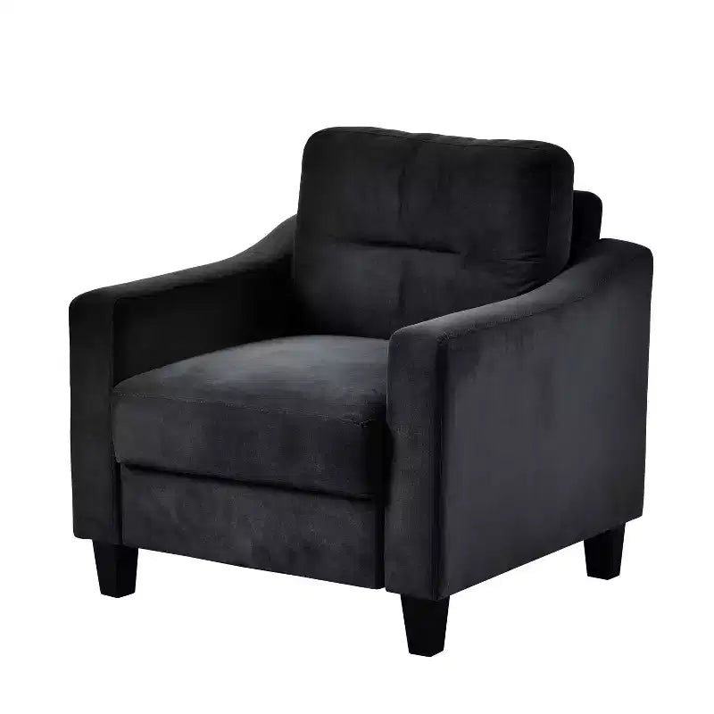 PexFix Poltrona singola in velluto imbottita, divano componibile, poltrona moderna con braccioli e gambe in legno per soggiorno, camera da letto, ufficio, nera