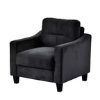 PexFix Poltrona singola in velluto imbottita, divano componibile, poltrona moderna con braccioli e gambe in legno per soggiorno, camera da letto, ufficio, nera
