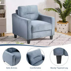PexFix Divano singolo imbottito in velluto, divano componibile, poltrona moderna con braccioli e gambe in legno per soggiorno, camera da letto, ufficio, grigio