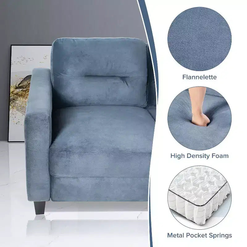 PexFix Divano singolo imbottito in velluto, divano componibile, poltrona moderna con braccioli e gambe in legno per soggiorno, camera da letto, ufficio, grigio