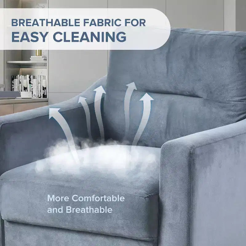 PexFix Divano singolo imbottito in velluto, divano componibile, poltrona moderna con braccioli e gambe in legno per soggiorno, camera da letto, ufficio, grigio