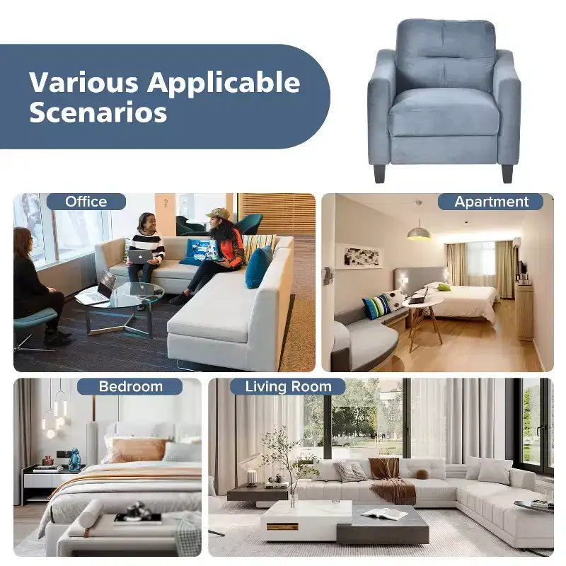 PexFix Divano singolo imbottito in velluto, divano componibile, poltrona moderna con braccioli e gambe in legno per soggiorno, camera da letto, ufficio, grigio