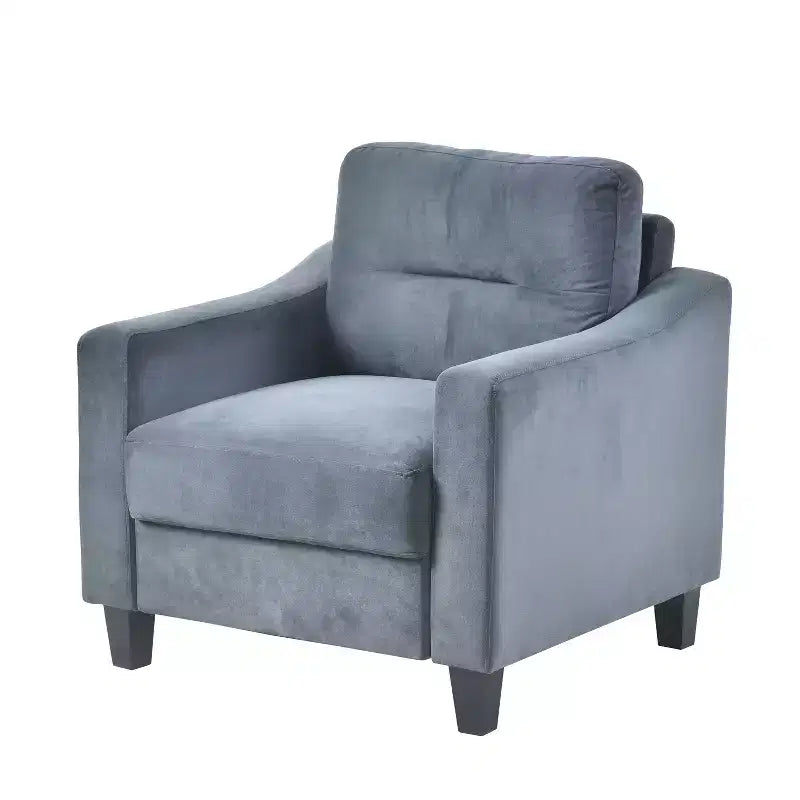PexFix Divano singolo imbottito in velluto, divano componibile, poltrona moderna con braccioli e gambe in legno per soggiorno, camera da letto, ufficio, grigio