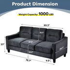 Divano componibile a 3 posti PexFix con molle a "U" e struttura in legno massello, divano imbottito in velluto in stile Mid-Century per soggiorno, camera da letto, ufficio, nero