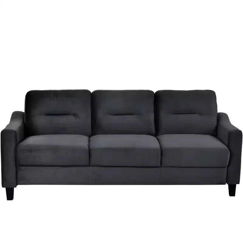 Divano componibile a 3 posti PexFix con molle a "U" e struttura in legno massello, divano imbottito in velluto in stile Mid-Century per soggiorno, camera da letto, ufficio, nero