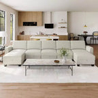140 Divano Sezionale Grande a U con Pouf Chaise Longue, Divano Sezionale Modulare Convertibile con Pouf a 7 Posti per Soggiorno, Ufficio, Beige