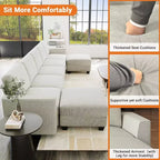 140 Divano Sezionale Grande a U con Pouf Chaise Longue, Divano Sezionale Modulare Convertibile con Pouf a 7 Posti per Soggiorno, Ufficio, Beige