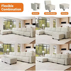 140 Divano Sezionale Grande a U con Pouf Chaise Longue, Divano Sezionale Modulare Convertibile con Pouf a 7 Posti per Soggiorno, Ufficio, Beige