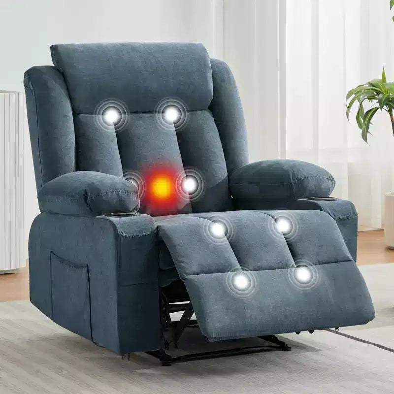 Poltrona reclinabile girevole con massaggio e riscaldamento, divano lounge ergonomico di grandi dimensioni con poggiapiedi estensibile, portabicchieri per soggiorno, camera da letto