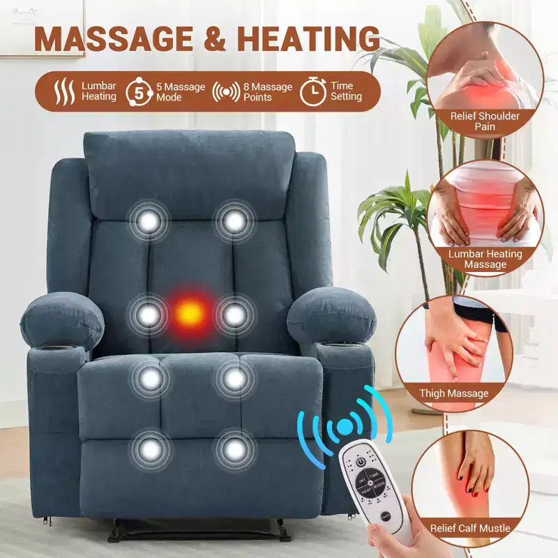 Poltrona reclinabile girevole con massaggio e riscaldamento, divano lounge ergonomico di grandi dimensioni con poggiapiedi estensibile, portabicchieri per soggiorno, camera da letto